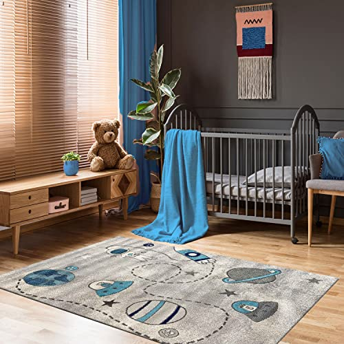VIMODA Kinderteppich Kinderzimmer Teppich Kurzflor Baby Grau Jungen&Mädchen, Maße:160x220 cm