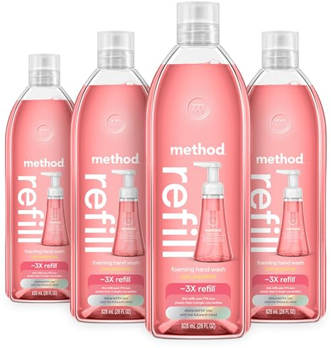Method Foam Soap Refills, Pink Grapefruit, Recyclable Bottle, 28 oz, 4 Pack