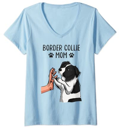 Damen Border Collie Mom Hunde Mama Frauchen T-Shirt mit V-Ausschnitt