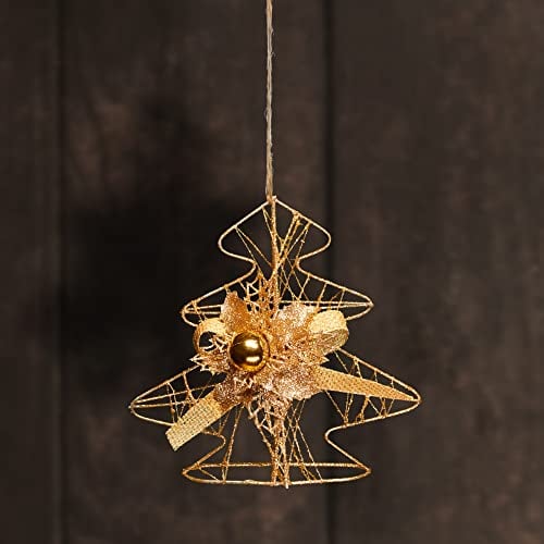 com-four® Deko Weihnachtsbaum - glitzernde Weihnachts-Tanne zum Aufhängen - Adventsbaum mit Schleife und Weihnachtskugel - goldfarbener Deko-Baumaufhänger (Baum - goldfarben)