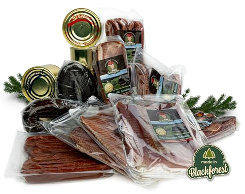 Schwarzwald Maxi Spar XXL Sortiment - 12-teiliges Set mit Dosenwurst, Bauernwurst, Schinken, Landjäger, scharfe Wurst - Paket für den Vorratsraum