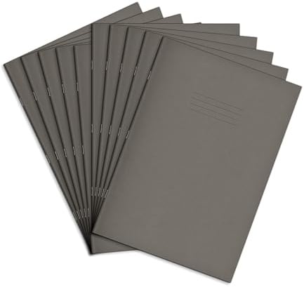Rhino A4 Exercise Books, 80-Page / 8mm Lined with Margin Paper Notebook, 50-Pack, Office & School Stationery Supplies, Grey