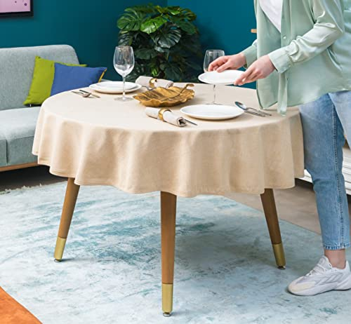 Simurq Tischdecke Abwaschbar - Wasserabweisend | Tischdecke Rund 160 Leinenoptik-Lotuseffekt | Pflegeleicht & fleckenabweisend Tischdecken | Tischdecke Beige -Tischtuch Table Cloth (Beige, 160 Rund)