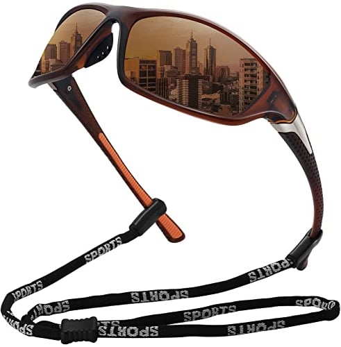 MEETSUN Polarisierte Sport-Sonnenbrille für Herren Damen Fahren Radfahren Angeln Sonnenbrille UV400-Schutz, brauner Rahmen - braune Linse
