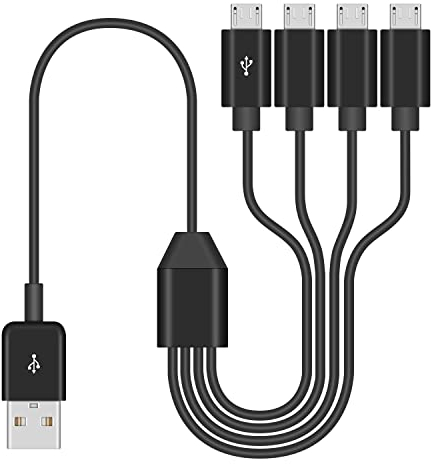 Duttek Cable de cargador múltiple 4 en 1 USB a Micro USB, USB 2.0 tipo A macho a 4 micro USB 5 pines macho divisor Y cable conector soporte divisor Y sincronización de datos y carga (50 cm)