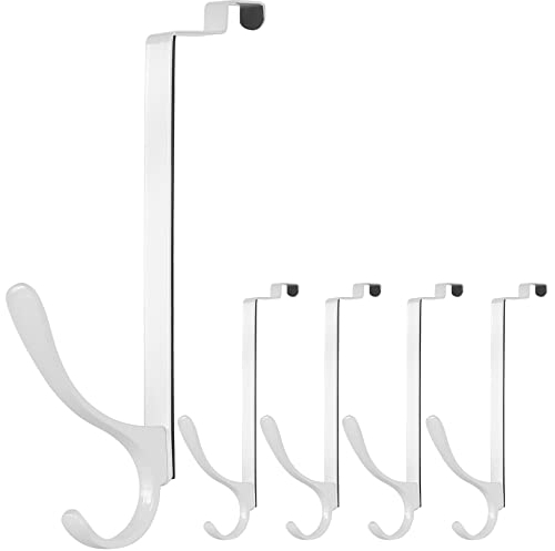 SKOLOO Kleiderhaken Tür Einhängen, 5 Stück, Metall Türhaken Ohne Bohren, Türgarderobe für Handtuchhalter, Mäntel, Mäntel, Weiß
