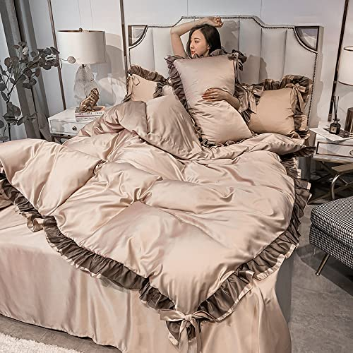 Bettbezug 220x240,Spannbetttuch Aus 100 % Maulbeerseide,Seiden-Luxus-BettwäSche-Set Mit Spannbettlaken, Satin-BettwäSche-Sets, Weicher, Glatter, Einfarbiger Steppdeckenbezug, Bettlaken-Kissenbezug-Be
