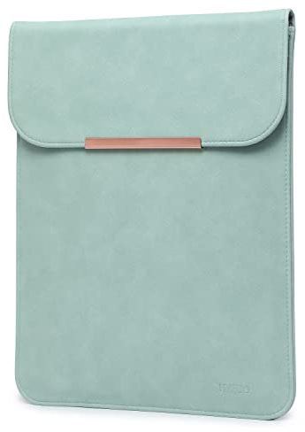 HYZUO 15-16 Inch Laptop Sleeve Bag Compatible with MacBook Pro 16 M4/M3/M2/M1 2025-2019, MacBook Pro 15 2012-2015 A1398, XPS 15, Faux Suede Leather Case, Rose Gold Metal Trim-Mint Green