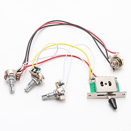Unxuey Guitar Wiring Harness Prewired 3x 500k Pots 1 Volume 2 Tone Control Knobs 5 Way Toggle Switch For Strat Style Guitars