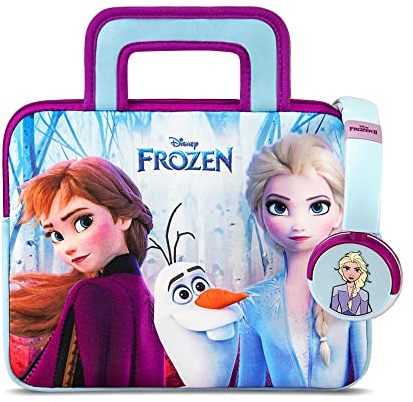Pebble Gear Disney Frozen Kids Tablet-Tasche & Kopfhörer, kindersichere Lautstärkebeschränkung, Kinder-Tasche passend für 8 Zoll Tablets, Platz für Spielzeug & Zubehör, Music-Sharing Funktion