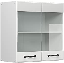 Vicco Küchenglasschrank R-Line, Glashängeschrank, Weiß Landhaus/Weiß, 60 cm