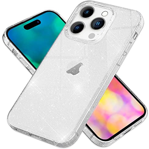 NALIA Glitzerhülle für iPhone 14 Pro Max - Hülle, Durchsichtig | Reflektierende Partikel im Material verschmolzen, Geschmeidige Oberfläche, Erhöhte Kanten an Kamera und Display