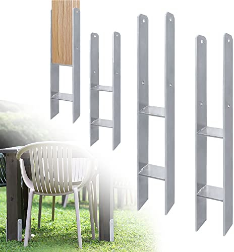 HENGMEI Lot de 4 supports d'ancrage en H, version douille de sol, ancrage de poteau, épaisseur du matériau 5 mm, 91 x 600 mm