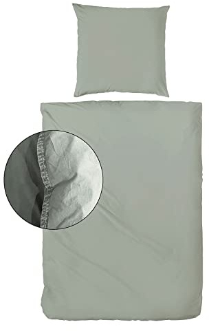 Enrico Coss Bettwäsche Stonewashed Olive, 1 Bettbezug 135 x 200 cm + 1 Kissenbezug 80 x 80 cm