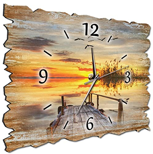 Bilder-Manufaktur BM Holz Funk Quarz Quarzwanduhr Wanduhr Funkwanduhr Funkwanduhren Funkuhr Funkuhren kein Ticken lautlos geräuschlos leise ohne Tickgeräusche groß XXL H3b-10227-funk