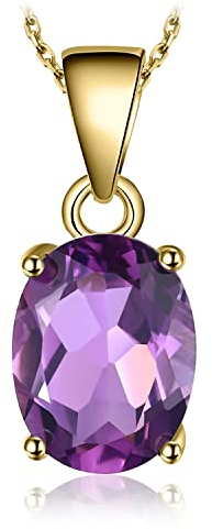 JewelryPalace Oval 1.7ct Echt Natürliche Amethyst Birthstone Solitaire Ketten Anhänger, Lila Stein Schmuck Set, Kette 925 Silber Mädchen Edelstein, Halskette Damen Collier für Frauen Gold 45CM
