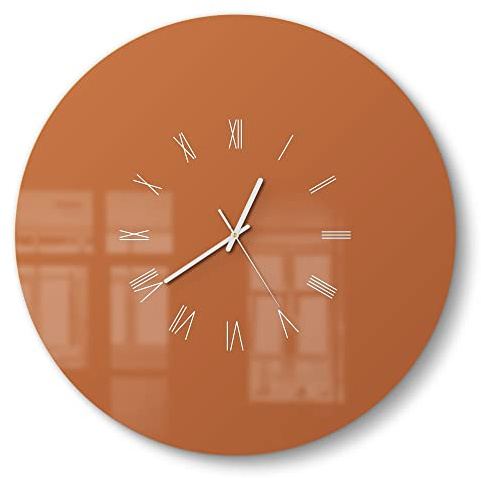 DEQORI Glasuhr | rund Ø 50 cm | Unifarben - Terrakotta | große XXL Design Uhr aus Glas | leise Wanduhr für Wohnzimmer & Küche | moderne Hingucker Uhr für die Wand