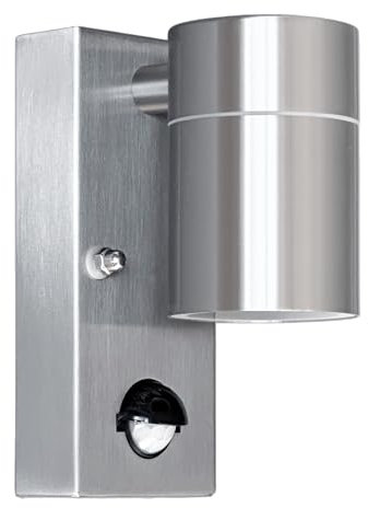 Kerry Outdoor Motion Sensor Wall Lights, Downward Outside Lighting Mains Powered, IP44 Silver Stainless Steel Downlight, Exterior PIR Detector Security Fixture for Front Door, Porch, Garden