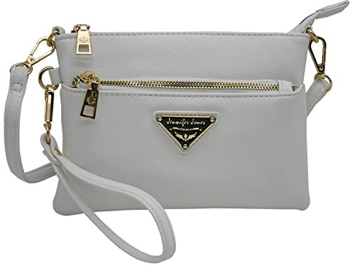 JENNIFER JONES - Modische Damen Handtasche - Umhängetasche - Clutch Bag - Schultertasche zum Ausgehen (2in1, Weiß)