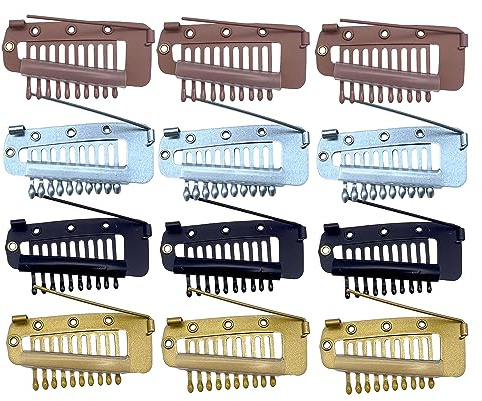 12er-Pack Stabile Chunni-Clips Aus Edelstahl, Mehrfarbiger Perückenhalter, Perückenhaarkamm, Zehn-Zahn-Design Mit Sicherheitsnadeln, Einfach Zu Verwendende Dupatta, Bandana Und Tikka