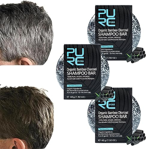 Pure Hair Revitalization Bar, Spartan Gray Hair Reverse Bar, Mane Gray Reverse Bar, Pure Organic Hair Darkening Charcoal Shampoo Bar, for Gray Reverse Darkening Shampoo Gray Repair (3pcs)