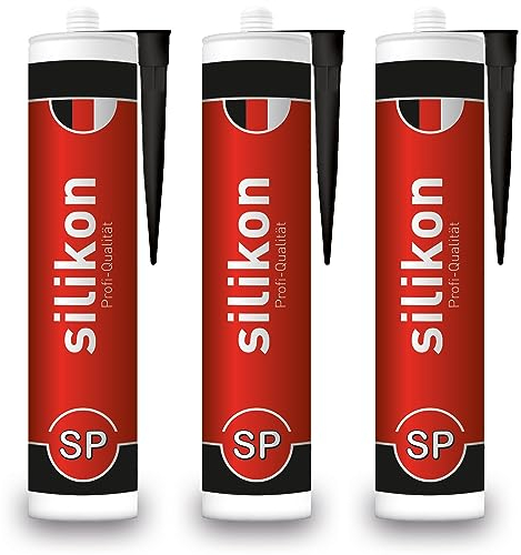 Cartuccia in silicone sanitario, 310 ml, colore nero, sigillante per fughe per bagno, doccia, cucina, impermeabile con effetto protettivo, resistente alla muffa, ai raggi UV e alle intemperie (3)