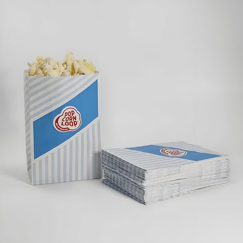 Popcornloop ® Blaue Popcorntüten 50 Stück Popcorn Box Tüten CandyBar Hochzeit Papier Süßigkeiten Boxen für Party Papier Behälter Blau Weiß Snackbox Geschenk Kinder Jungengeburtstag