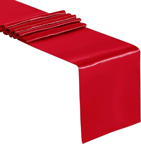 Wambere 2 Stück Tischläufer,30cmx275cm Zartes Satin Tischband,Table Runner Tischdeko für Esszimmer Party Urlaub Dekoration Hochzeit Festliche Dekoration zu besonderen Anlässen Deko,Rot