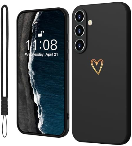 Mitetabo für Handyhülle Samsung Galaxy S23 5G Hülle Silikon mit Gold Liebesherz,Dünn Case Slim Kratzfeste Rundumschutz Schutzhülle für Samsung Galaxy S23 5G Schwarz