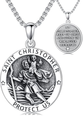 Seiyang 925 Sterling Silver Patron Saint Pendant Necklace Amulet Medals Religious Jewellery Gifts for Men Women (with Gift Box)