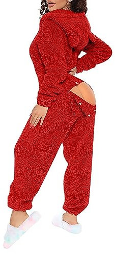Combinaison en polaire pour femme avec ouverture rabattable - Pyjama à capuche moelleux - Combinaison une pièce en flanelle hiver chaude en peluche - Nouveauté Pyjama animal - Combishort Loungewear