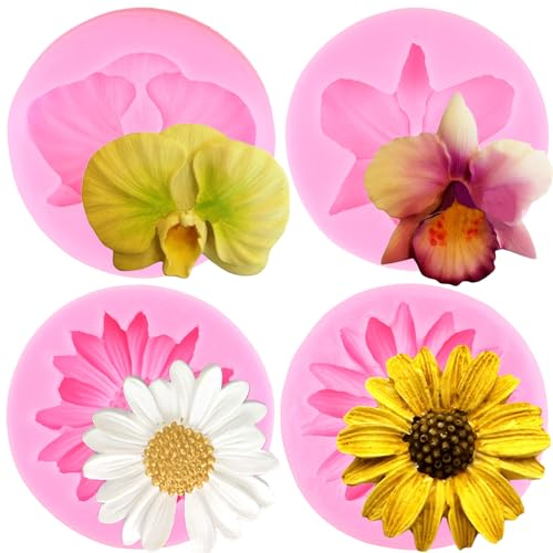 RFGHAC Chrysanthemen Blume Silikonformen Orchidee Blume Fondant Formen für Zucker Kuchen Dekorieren Cupcake Topper Süßigkeiten Schokolade Gummipaste Polymer Clay 4 Stück
