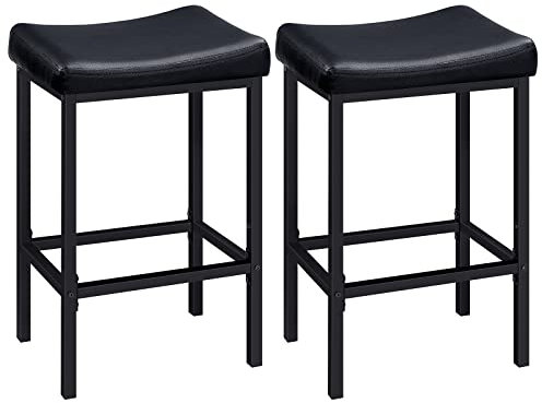 HOOBRO Bar Stools Set of 2, Breakfast Stools Height 63 cm with Footrests, PU Leather Kitchen Chairs, Counter Bar Chairs with Saddle Seat for Dining Room, Home Bar, Black EBB10RBY01