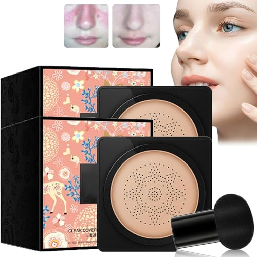 Wonderninelife Beauty Cream,Beauty Linasi Clear Cover Beauty Cream,Mushroom Head Air Cushion Cc Cream,Beauty Cream Mushroom Head Makeup Brush,Beauty Cream Foundation Waterproof (2Styles B)