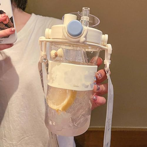 Drfeify Tasse de Paille pour Enfants, Grande capacité de 745 ML, Bouteille d'eau de Sport pour Enfants, Tasse avec Paille pour L'école en Plein Air (White)