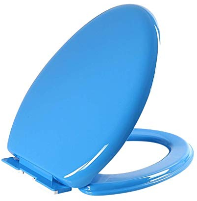 Verdickter farbiger Toilettensitz, universeller V-förmiger Toilettendeckel mit Soft-Close-Scharnier (blau)