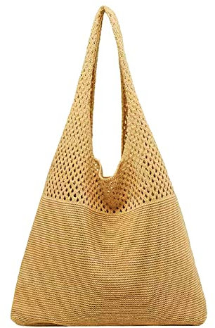 Klein Taschen Damen Shopper Damen Frühjahr/Sommer Retro hohl gestrickte Handheld One Shoulder Weste Tasche Channel Taschen Damen Schwarz Angebote (Yellow, One Size)
