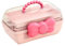 HIQIU Mädchen haarklammern aufbewahrung box mit Bow Decor, Haargummi aufbewahrung kinder, haargunnosaufbewahrung kinder mit Griff (Rosa)