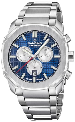 Candino Swiss Herrenuhr Analog aus Edelstahl 316l | Quarzwerk, Chronograph, Kalender, Widerstandsfähiges Saphirglas, Wasserdicht 10 ATM C4746/1 Icon
