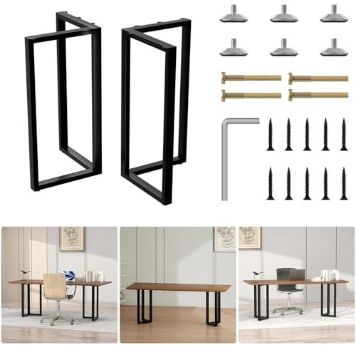 Anvuda Lot de 2 Pieds de Table en métal pour Banc - 60 x 72 cm - Cadre de Table Industriel - Patins de Table avec Trous pré-percés - pour Bureau, Table Basse, Table d'extérieur - pour Banc, Table à