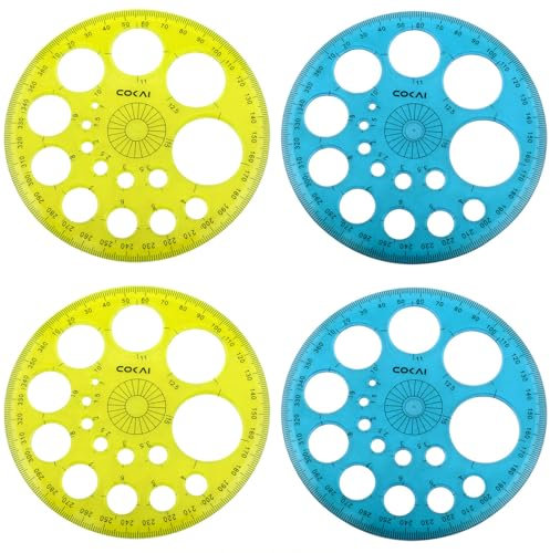Xhziy Kreislineal, Kreismacher, Werkzeug, Kreis, Zeichenwerkzeug, Kreislineal zum Zeichnen von Kreisschablonen und Kreisen, 2 gelbe und 2 blaue 4 Stück