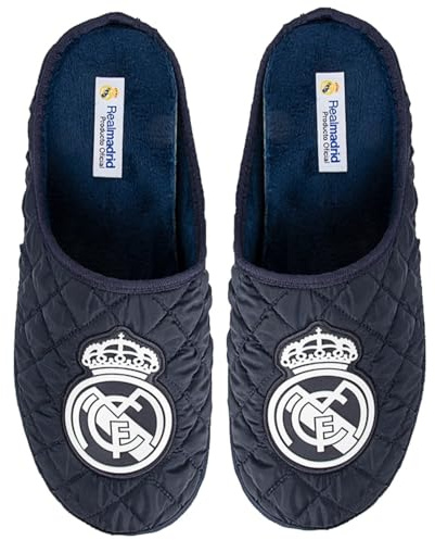 MARPEN SLIPPERS, Real Madrid CF Hausschuhe, offizielle Saison 24/25, gepolstert, für Herren oder Damen, Gummisohle, Fußballdesign, marineblau, 43 EU