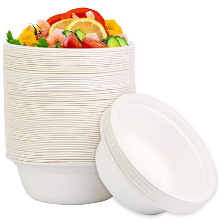 BOKFJBP 100 cuencos blancos desechables de caña de azúcar, 350 ml, cuencos para sopa, bagazo de larga duración, conservación del calor, cuencos de sopa duraderos para barbacoas, picnics, comida al
