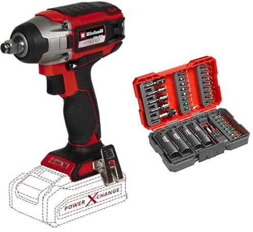 Einhell Atornillador de impacto con batería IMPAXXO 18/230 Power X-Change (18V, 230 Nm, motor sin escobillas, envío sin batería ni cargador) + juego de puntas de 35 piezas
