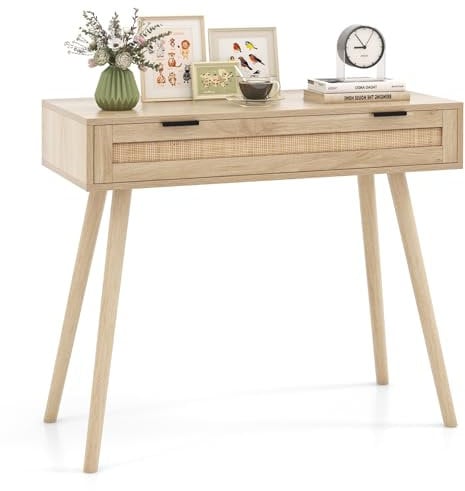 LIFEZEAL Table Console en Bois, Table d'Entrée avec Tiroir, Meuble Console avec Pieds en Bois Robustes, Table D’Appoint Étroite pour Salon, Bureau, 88 x 39 x 77 Cm, Naturel
