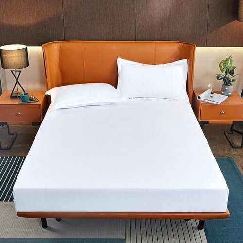KnSam Weiß Betttuch 90x200cm Warm, Spannbettlaken Wasserbett Einfarbig Matratzenschutz, Baumwolle Tagesdecke Unterbett als Schutz für Boxspringbett & Topper
