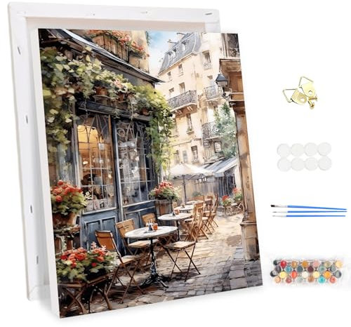 MEIYUDA Pintar por Numeros Adultos con Marco Vista de Calle, DIY Pintura por Numeros Kit Manualidades Adultos, Cuadros por Numeros Pigmento Acrílico, Decoración para el Hogar Regalo de pared 30x40cm