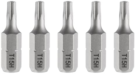 QUARKZMAN 5 Stück T15H Schraubendreher Torx Bit Set 1/4 Zoll Sechskant Schaft 25mm/1 Zoll Länge Magnetisch Stern 6 Punkt Kopf Sechskant Bits S2 Stahl Bitsatz mit Loch für Schraubendreher