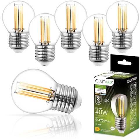 Lumiled P45 E27 LED Lampe 4W (ersetzt 40W), 470Lumen, Vintage Filament Klar Glas LED Lampe Tropfenform Tropfen Kugel 4000K Neutralweiß Birne Lampen 360° Strahlwinkel Glühbirnen Kugelbirnen 6er-Pack