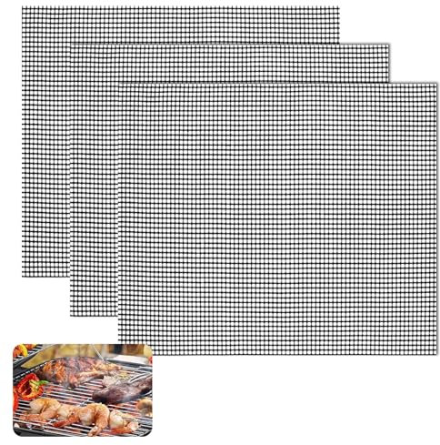3 Pièces Grille Barbecue Decoupable, 40 x 33 cm Tapis de Cuisson Barbecue, Grill Mesh Réutilisable, Grille de Cuisson Antiadhésive, Téflon Tapis de Gril pour Grill à Gaz, Gril Électrique, Yaourtières